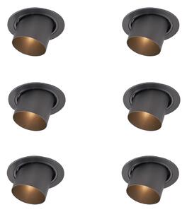 Комплект от 6 модерни вградени спота Gunmetal GU10 50mm кръгли с наклон - Installa