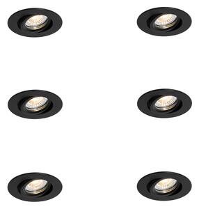 Комплект от 6 вградени спота черни, накланящи се 6,5 см, включително LED IP54 Ultra Slim - Pupil
