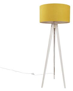 Подова лампа триножник бяла с жълт текстилен абажур 50 см - Tripod Classic