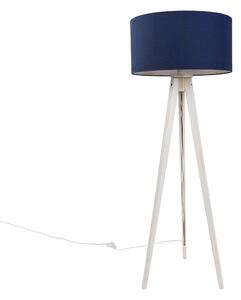 Подова лампа триножник бяла с тъмносин платнен абажур 50 см - Tripod Classic