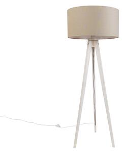 Подова лампа триножник бяла със светлокафяв текстилен абажур 50 см - Tripod Classic