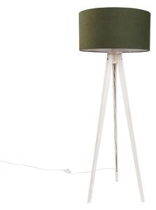 Подова лампа триножник бяла с текстилен абажур тъмнозелен 50 см - Tripod Classic