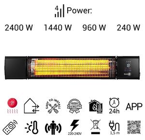 2400/1440/960/240W ElectricSun черен 100x16cm инфрачервен нагревател за вътрешен двор, вътрешна/външна употреба, с термостат и приложение