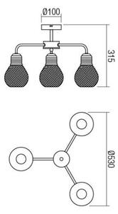 Redo 01-1576 - Прикрепен полилей EDISON 3xE27/42W/230V