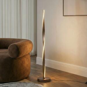 Lindby LED стояща лампа Jaren, черна/кафява, 114 cm, CCT, Кафяв / ръждив, Дневна/трапезария, Метал, Модерен
