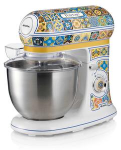 Планетарен миксер Ariete Positano 1588/0P, 2400W, 5.5 л, 7 скорости, Пулс, Ретро дизайн, Аксесоари, Бял/Жълт