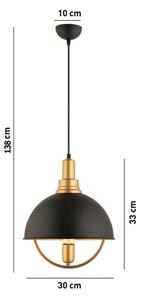 Полилей на кабел MONZA 1xE27/40W/230V, Ø 30 см, черен/златист