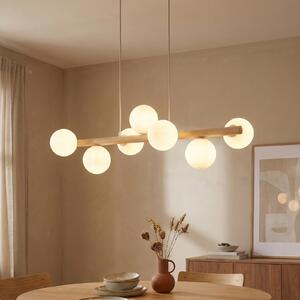 TK Lighting Висящо осветително тяло Estera, опалово стъкло, дърво, седем светлини, Затъмняване, Дърво, Дневна/трапезария, Стъкло, Глобус