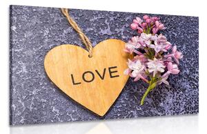 Картина на платно – Дървено сърце с надпис Love
