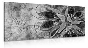 Картина на платно – Цветя с перли в черно-бял вариант