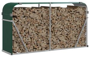 VidaXL Поставка за дърва, зелена, 180x45x100 см, поцинкована стомана