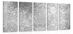Картини от 5 части – Индийска мандала с галактичен фон в черно-бяло изпълнение