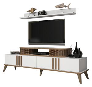 Меламинов тв шкаф в бял и орехов цвят 168x39x51.6см
