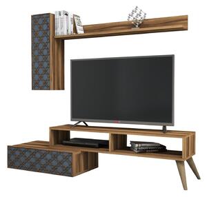 Тв комплект меламин в орех със синьо 150x372x378см