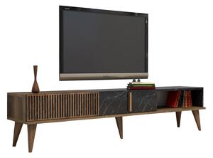 Тв шкаф меламин орех и лице от черен мрамор 180x35x40см