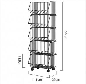 Черен рафт с 5 кошници на колелца