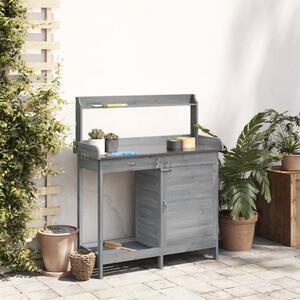 VidaXL Маса за разсаждане с шкаф сива 110,5x45x124,5 см масивна ела