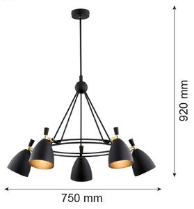 Argon 2118 - Полилей CHARLOTTE 5xE27/15W/230V черен/златист