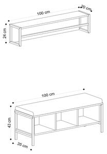 Закачалка SHANA 24x100 cм + шкаф за обувки 43x100 cм кафяв/черен