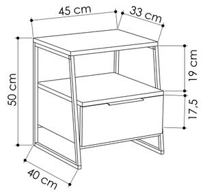 Нощно шкафче PAL 50x45 cм бяло/черно