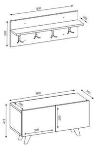 Стенна закачалка LORES 29,5x80 cм + шкаф за обувки 41,5x80 cм кафяв/бял