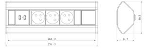 Ъглов контакт 3x 230V + USB-A 3,1A + USB-C 15,5W 230V