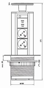 Настолен свързващият контакт 2x230V +USB-A 3,1A +UBS-C 15,5W 230V