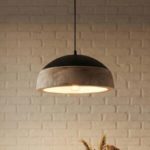 Lucande Висяща лампа Leivar, Ø 35 cm, дърво/черно, E27, Затъмняване, Дърво, Дневна/трапезария, Дървесина, Модерен