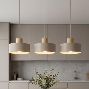 EMIBIG LIGHTING Висяща лампа „Торин“, бежова, дължина 80 см, с 3 лампи, метал/дърво, Затъмняване, Бежов, Дневна/трапезария, Метал, Скандинавски