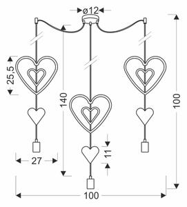 Детски полилей на кабел TRIO 3xE27/20W/230V розов/бял/сив