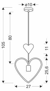 Детски висящ полилей на шнур HEART 1xE27/20W/230V розов/бял