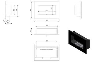 Kratki DELTA/CZARNY/TUV - БИО камина за вграждане DELTA 40x60 см 2kW черен