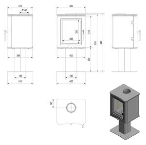 Kratki KOZA/K5/S/N - Стоманена камина KOZA/K5/S/N 7kW 150 мм