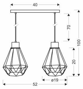 Пендел PRIMO 2xE27/60W/230V черен/златист