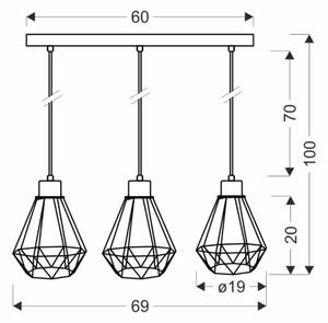 Пендел PRIMO 3xE27/60W/230V черен/златист