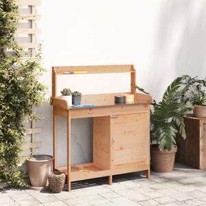 VidaXL Маса за разсаждане с шкаф кафява 110,5x45x124,5 см масивна ела