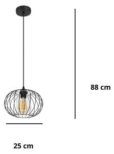 Пендел CORRINI 1xE27/60W/230V Ø 25 см черен/прозрачен