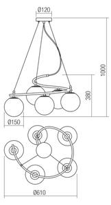 Redo 01-2719 - Пендел VOLLEY 5xE14/28W/230V златист