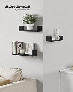 Комплект от 3 стенни рафта, Songmics, черен, 40x10x9 см