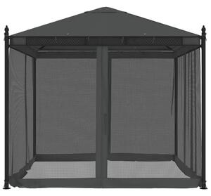 VidaXL Беседка с мрежести стени, антрацит, 2,93x2,93 м, стомана