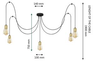 Пендел TUBE 5xE27/15W/230V черен/златист