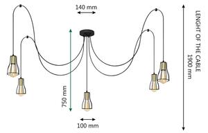 Пендел TUBE 5xE27/15W/230V черен/хром