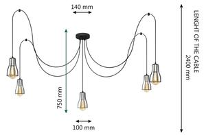 Пендел TUBE LONG 5xE27/15W/230V черен/хром