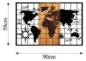 Декорация за стена 90x58 см карта дърво/метал