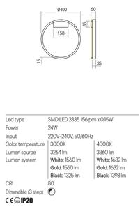 Redo 01-2817 - LED Димируем аплик FEBE LED/24W/230V златист