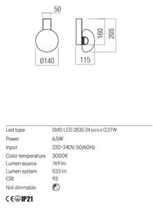 Redo 01-3240 - LED аплик SINCLAIR LED/6,5W/230V CRI 93 IP21 черен