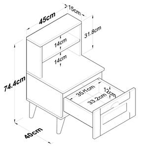 Нощно шкафче RANI 45x74,4 см бял/кафяв