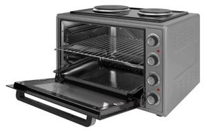 Малка готварска печка Elite EMO-FL 65 2590, 2000W, 65 литра, 3 режима, 3 степени на котлон, Двойно стъкло, Термостат, Турбо вентилатор, Сив