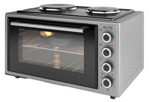 Малка готварска печка Elite EMO-FL 48 2588, 2000W, 48 литра, 3 режима, 3 степени на котлон, Двойно стъкло, Термостат, Турбо вентилатор, Сив