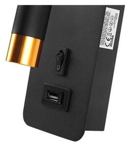 Стенен спот с USB зарядно 1xG9/35W/230V черен/златист